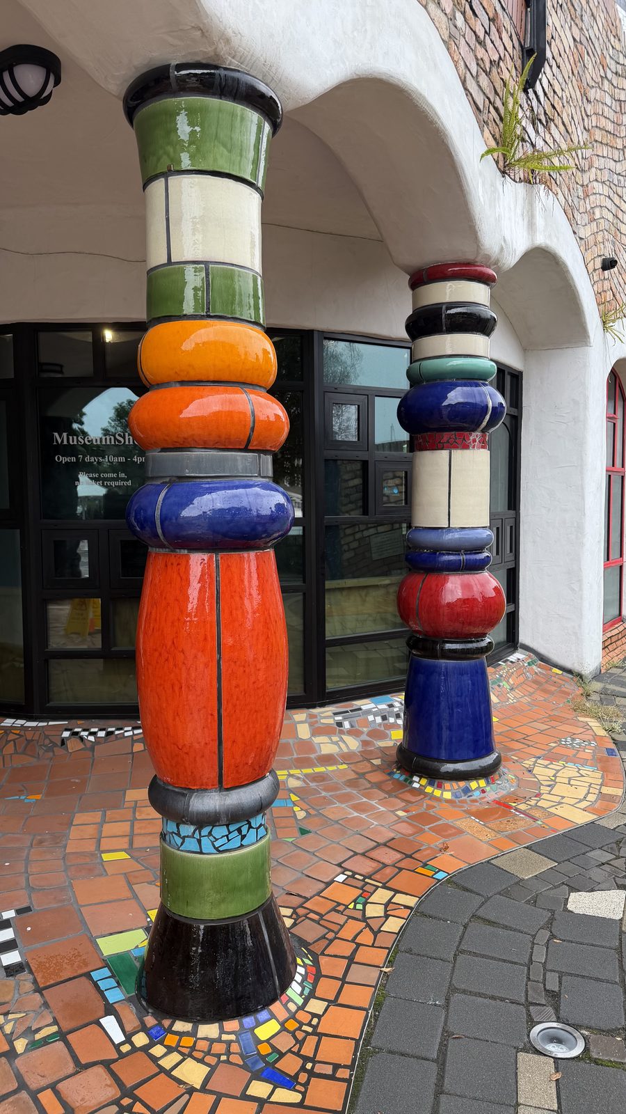 Colourful Hundertwasser-style columns in New Zealand